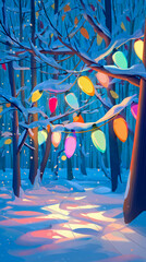 Colorful Christmas Lights In Snow