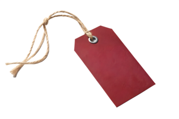 Isolated Red Price Tag Label on White Background with String, Marketing and Retail