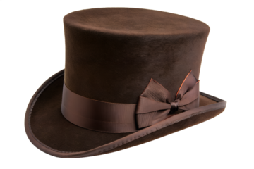 Elegant Brown Top Hat with Ribbon Detail A Stylish Accessory for Formal Occasions, Special Events, and Vintage Fashion