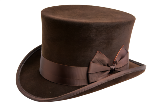 Elegant Brown Top Hat with Ribbon Detail A Stylish Accessory for Formal Occasions, Special Events, and Vintage Fashion
