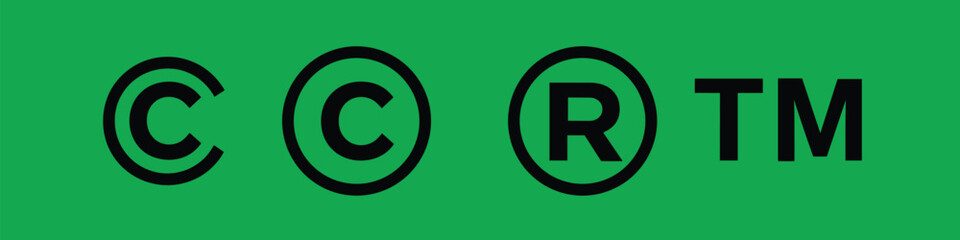 Black copyright trademark and registered symbols on green background copyright symbol