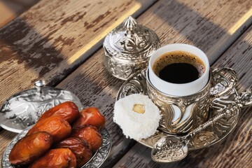Islam ramadan coffee accessories with dates