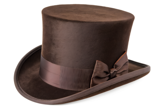 Elegant Brown Top Hat with Bow A Timeless Accessory for Formal Occasions or Victorian-Era Inspired Looks, Perfect for Gentlemen
