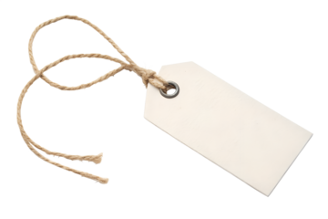 Blank price tag with string and metal eyelet, perfect for product labeling, gift tags, or promotional use