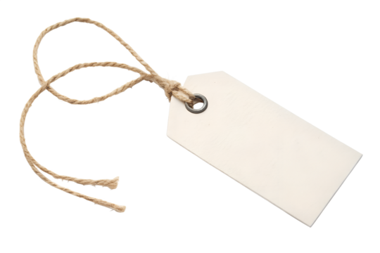 Blank price tag with string and metal eyelet, perfect for product labeling, gift tags, or promotional use