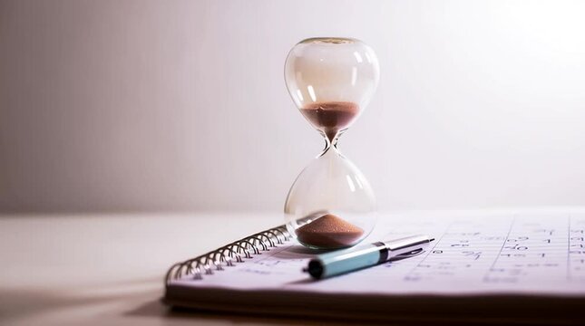 priority. Hourglass and planner arranged neatly to symbolize the importance of time management. wellbeing guides, coaching materials, designed for coaching and self-improvement content.