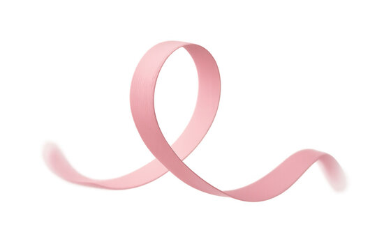 Pink ribbon forming breast cancer awareness symbol, floating freely, health support and charity concept