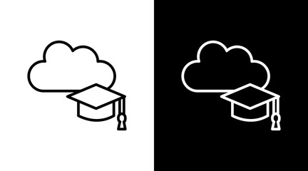 Learning Cloud Outline White Icon Set Design