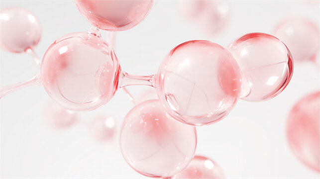 透き通るピンクの美容成分の分子構造像イメージ