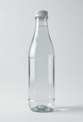 Clear plastic bottle mockup filled with water isolated on clean bright background with soft studio lighting, ideal for beverage packaging design, hydration concepts, and modern branding visuals
