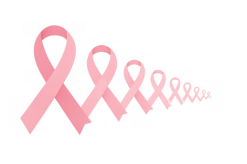 Pink ribbons in a fading sequence, symbolizing breast cancer awareness, support, hope, and progress on transparent background