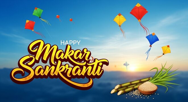 Happy Makar Sankranti Kites Festival India &ndash; Traditional Celebration & Harvest Joy Images