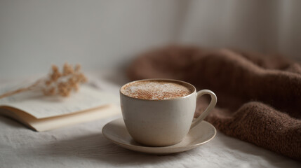 cozy coffee table set up with delicious cappuccino and detailed recipe notes displayed prominently
