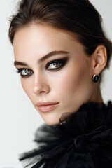 Elegant woman with smoky eye makeup and green eyes