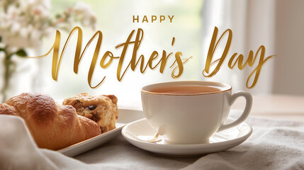 Happy mother's day breakfast tea croissant celebration sweet treat gift