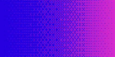 Pixelated bitmap gradient texture. Blue and pink dither pattern background. Abstract glitchy pattern. 8 bit video game screen wallpaper. Wide pixel art retro illustration. Vector backdrop