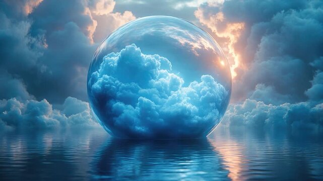 A large blue ball floats in the middle of a calm body of water, perfect for use as a background or to represent calmness
