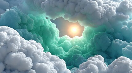 Sunlit Opening in Teal and White Clouds Digital Art