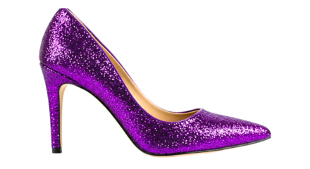 Sparkling purple glitter high heel pump shoe, modern fashion