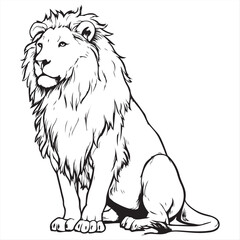 Majestic Lion Sitting - Detailed Line Art