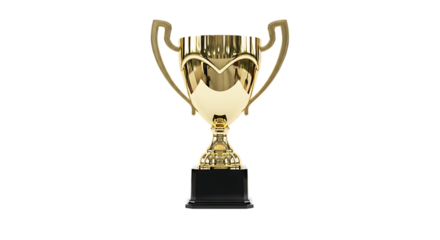 Golden shiny award trophy with a black base, isolated on background