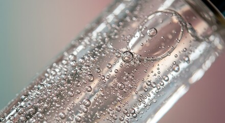 Effervescent Liquid: Bubbles in a Glass Vial Close-Up