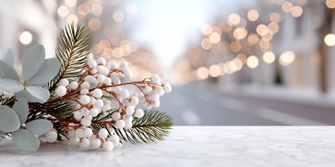 Bouquet of white flowers with green leaves on a table