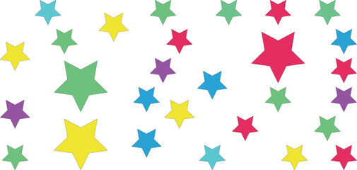 Colorful star shapes scattered on a white background