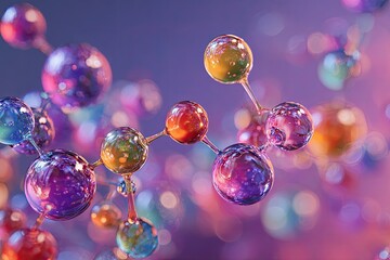 A vibrant abstract depiction of connected colorful spheres, resembling molecular structures, on a gradient backdrop