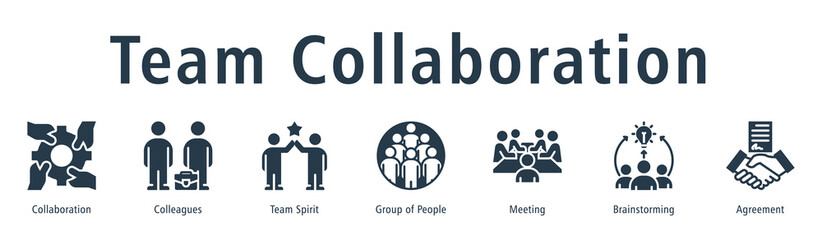 Team Collaboration web banner icon vector illustration concept with icon of collaboration, colleagues, team spirit, group of people, meeting, brainstorming, and agreement.
