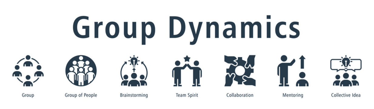 Group Dynamics web banner icon vector illustration concept with icon of group, group of people, brainstorming, team spirit, collaboration, mentoring, and collective idea.