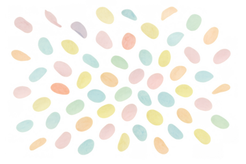 Pastel jelly beans dropping, scatter, floating, flying, vibrant sweet candy pattern, transparent background