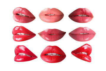Set of female lips with lipstick isolated on white