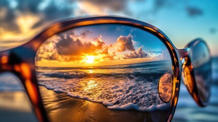 Capturing a vibrant ocean sunset through the lenses of stylish eyewear