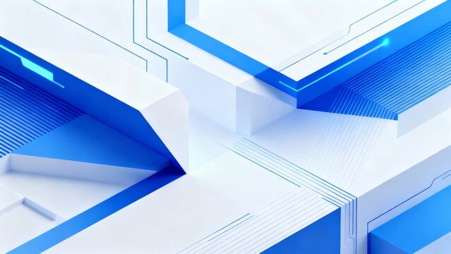 Abstract geometric design with blue and white angular shapes and futuristic lines