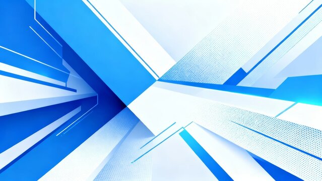 Abstract geometric design with blue and white angular shapes creating a dynamic, futuristic pattern