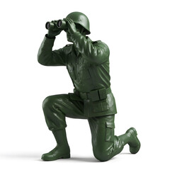 Green Toy Soldier Kneeling and Using Binoculars