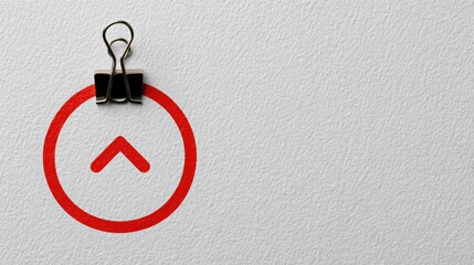 A black binder clip secures a red circle featuring an upward arrow on a textured white surface. The contrast highlights creative design elements, perfect for inspiration in digital projects.