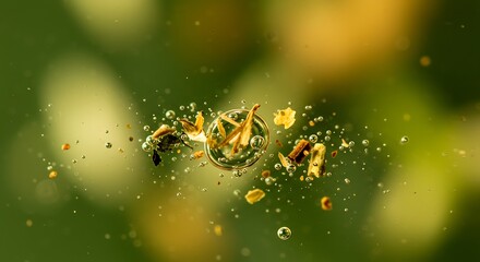 Suspended Animation: Macro Shot of Debris in a Water Droplet