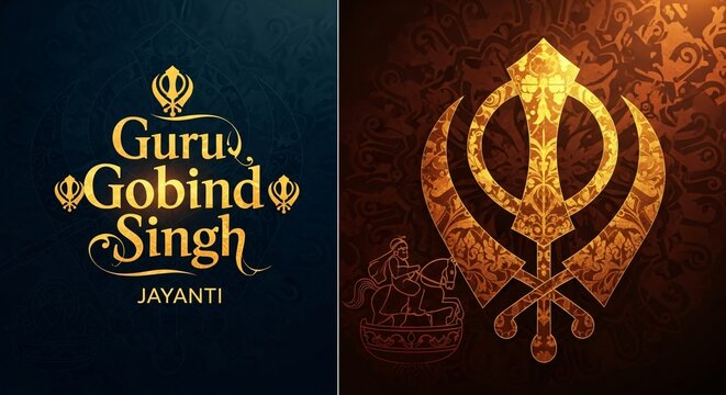 Guru Gobind Singh Jayanti Celebration Golden Khanda Sikh Festival Indian Religious Event Design