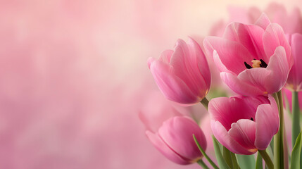 Fototapeta premium Beautiful pink tulips flowers floral background spring blossom nature