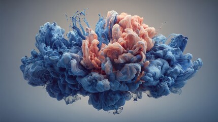 Bright blue and soft pink swirls blend beautifully, resembling vibrant clouds. This artwork captures movement and depth, showcasing an energetic dance of color in a tranquil setting.