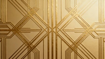 Golden geometric pattern with intersecting lines and symmetrical design on a metallic background