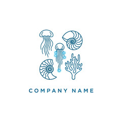 Oceanic Life - A Minimalist Logo Design Featuring Marine Creatures.