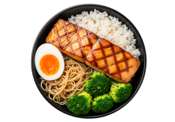 Grilled Salmon Bowl with Rice Noodles and Broccoli