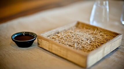 Delicious Soba Noodles Ready for Dipping in Savory Broth