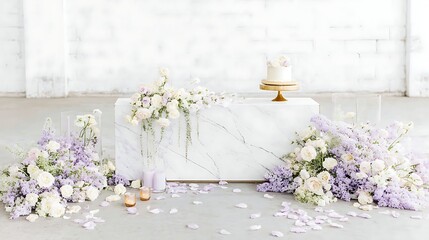 Elegant Wedding Cake Display with Floral Arrangements and Candles