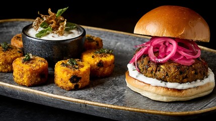 Delicious Plant Based Burger and Crispy Bites Ready to Eat