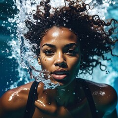 Captivating Portrait of a Woman Emerging from Water.