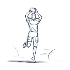 Sketch of a football player catching a ball in mid-air.